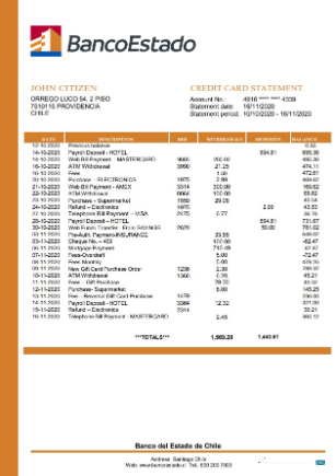 Download Chile Banco del Estado de Chile bank statement word